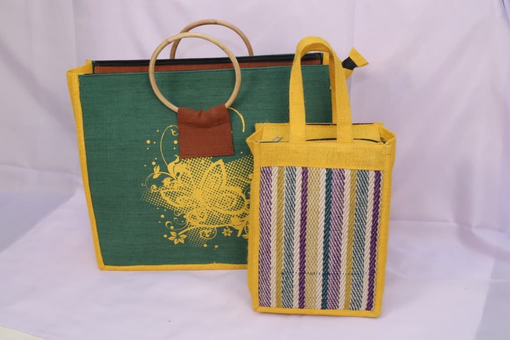 Jute Striped Shopping Tote Bag — jute manufacturer Bangladesh, Farook Jute Mills (JDP-014)